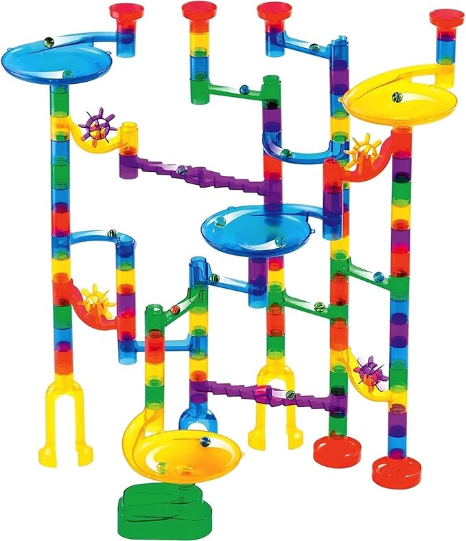 Marble Genius Marble Run Starter Set, STEM Toys & Maze Construction Building - 130 Translucent Track Pieces & Glass Marbles for Family, Kids Toddlers Ages 4-8 - Fun Holiday Gifts