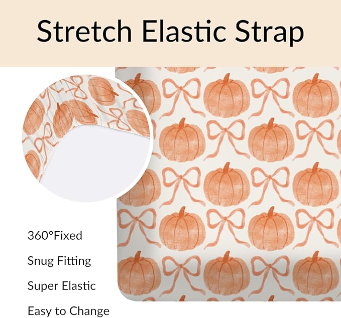 Fall Pumpkins Orange Bows Baby Crib Sheets Vintage Autumn Pumpkins Baby Sheet Thanksgiving Harvest Fitted Crib Mattress Cover for Standard Crib and Toddler Mattress 28"x52"