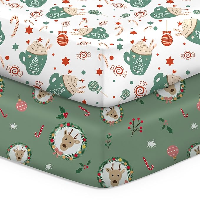 Baby Crib Sheets for Boys Girls, Fitted Crib Sheet 2 Pack for Standard Crib and Toddler Mattress, Super Soft Baby Sheet