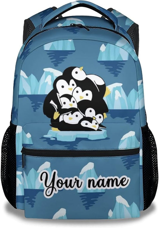 COOPASIA Personalized Cute Penguin Backpack, 16 Inch Animal Theme Bookbag with Adjustable Straps, Durable, Lightweight, Large Capacity, School Backpack for Kids Girls Boys