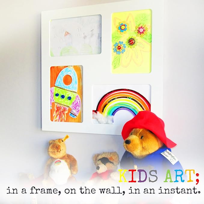 Articulate Gallery Quadruple Children's Artwork Frame, Fits Four 9 x 12’’ artwork, an award-winning slot sided picture frame for the instant display of 2D and 3D children’s artwork