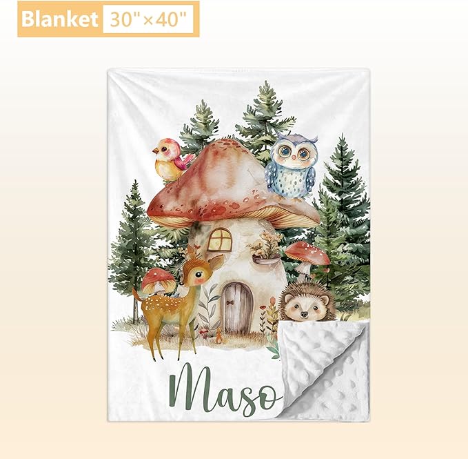 Personalized Baby Bedding Set - 3 Pcs Custom Name Crib Bedding Set for Nursery - Soft Double Layer Baby Crib Set for Boys Girls, Customized Gifts for New Parents Infant Toddler - Forest Animal