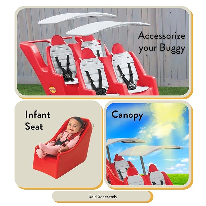 Children's Factory 4 Passenger Never Flat "Fat Tire" Bye-Bye Buggy, Red Daycare Multi-Passenger Buggy, 4 Seat Kids Commercial Stroller, Canopy Sold Separately