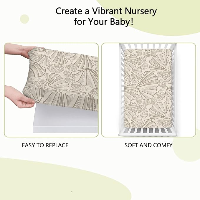 Seashells Themed Fitted Crib Sheet,Standard Crib Mattress Fitted Sheet Ultra Soft Material-Baby Sheet for Boys Girls,28“ x52“,Tan and Beige