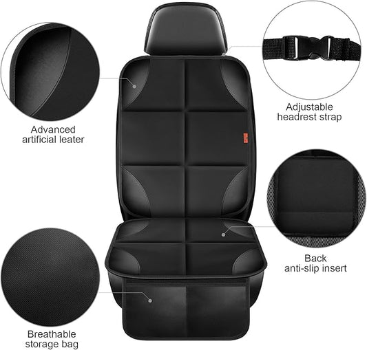 Car Seat Protector 1 Pack Car Seat Cushion Mat Thickest Padding,Waterproof 600D Fabric Car Seat Covers for Non-Slip Backing Mesh Pockets for Baby and Pet (Black, 1 Pc)