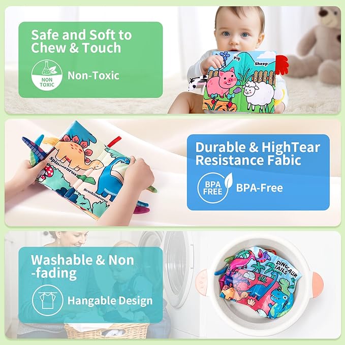 4-Pack Baby Books 0-6 Months, Baby Crinkle Books, Touch and Feel Sensory Toy for Babies, Infant Toys 0-6 Months, Soft Fabric Toy Shower Gift - 6 Pages Blue