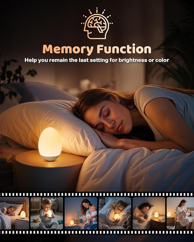 NICKLUC Egg Night Light for Nursery: Baby Night Lights Tap Lamp Stepless Dimming with Warm White and 7 RGB Colors Rechargeable Portable for Infant and Kids Bedroom Breastfeeding Sleep Aid
