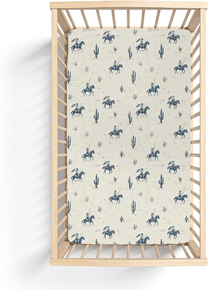 Vintage Western Cowboy Baby Crib Sheets for Boy Girl 28"x52" Retro Cowboy Horse Cactus Soft Stretchy Fitted Crib Mattress Cover Wild Desert Baby Sheet for Standard Crib & Toddler Mattress Pads