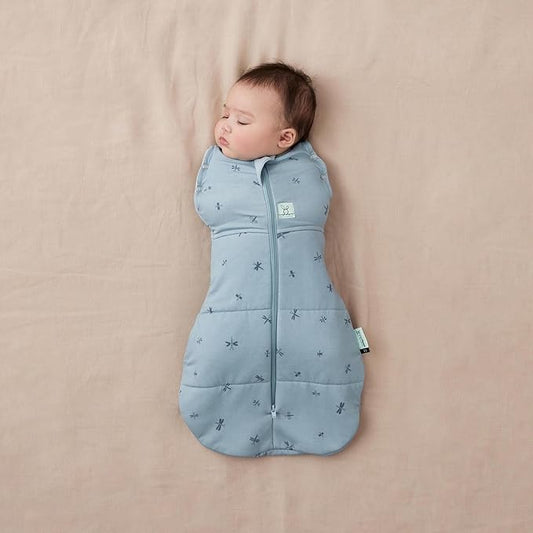 ergoPouch Cocoon Swaddle Sack 0.2 TOG - Baby Sleep Sack, Gentle Snug Fit Helps Calm Startle Reflex, Ideal for Arms In/Out Sleeping, Soft Breathable Fabric for Better Sleep (0-3 Months, Dragonflies)