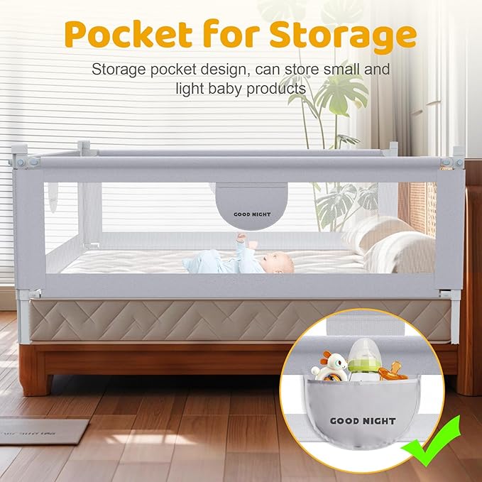 omzer Bed Rail for Toddlers - 3 Sides Safety Baby Bed Rail Guard with Child Lock, Infants Height Adjustment King Size Bed Guard Rail for Toddlers,78.74"X78.74"X74.8"