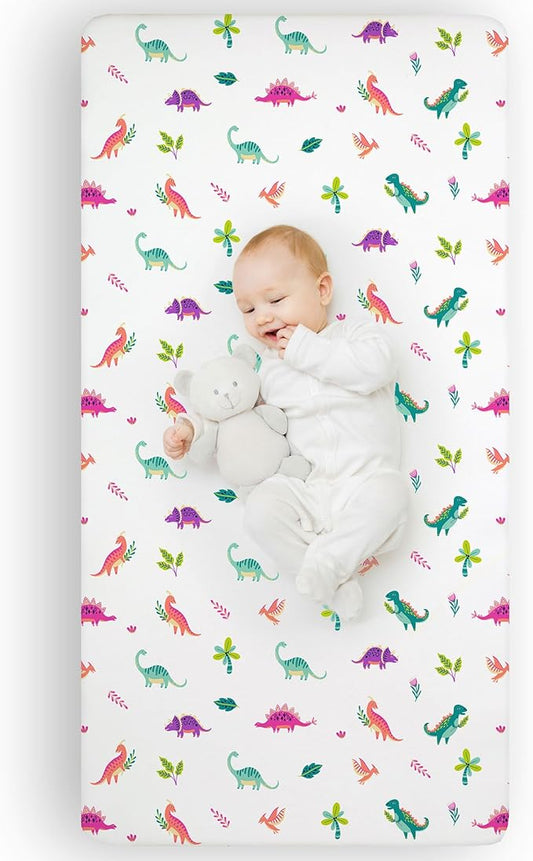 Wildkin Kids 100% Microfiber Crib Sheet – Soft, Breathable Fitted Sheet - Darling Dinosaurs