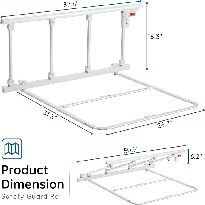ELENKER Bed Safety Rail, Folding Bed Assist Handle Adjustable Medical Hospital Assistive Devices Bed Railing for Elderly Seniors Adults,37.8" x16.3