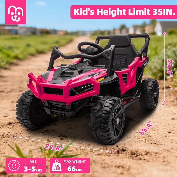 24V Kids Ride on Truck Car Remote Control, Twin 55W Motors 4MPH Max Speed Off-Road UTV, Bluetooth Music, Suspension System Safety Belt, Electric Vehicles Gift for Boys & Girls-Rosy