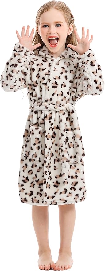 Toddler Robes Cute Pattern Bathrobe Unisex Kids Robe Baby Flannel Hoodie Pajamas Sleepwear
