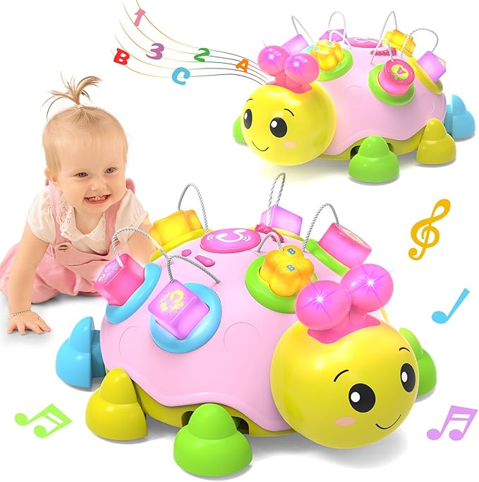 Baby Musical Ladybug Crawling Toys,Baby Toy 6-12 Months with Light-up Music, Early Educational Learning Toy, Infant Gift Toys for 7 8 9 10 11 Months 1-2 Years Old Newborn Girls (Pink)