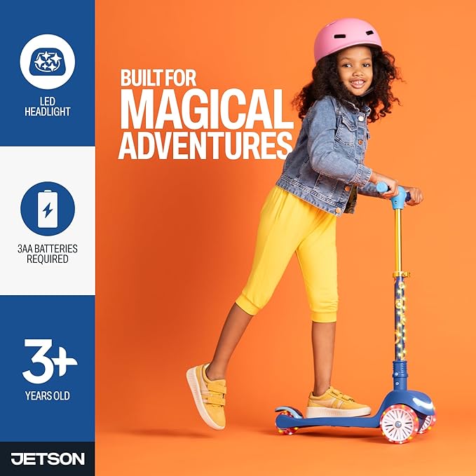 Jetson Character Kids Kick Scooter, LED Lights on Stem & Light-Up Wheels, Lightweight Frame, Height-Adjustable Handlebar, Lean-to-Steer System, Easy-Fold Mechanism