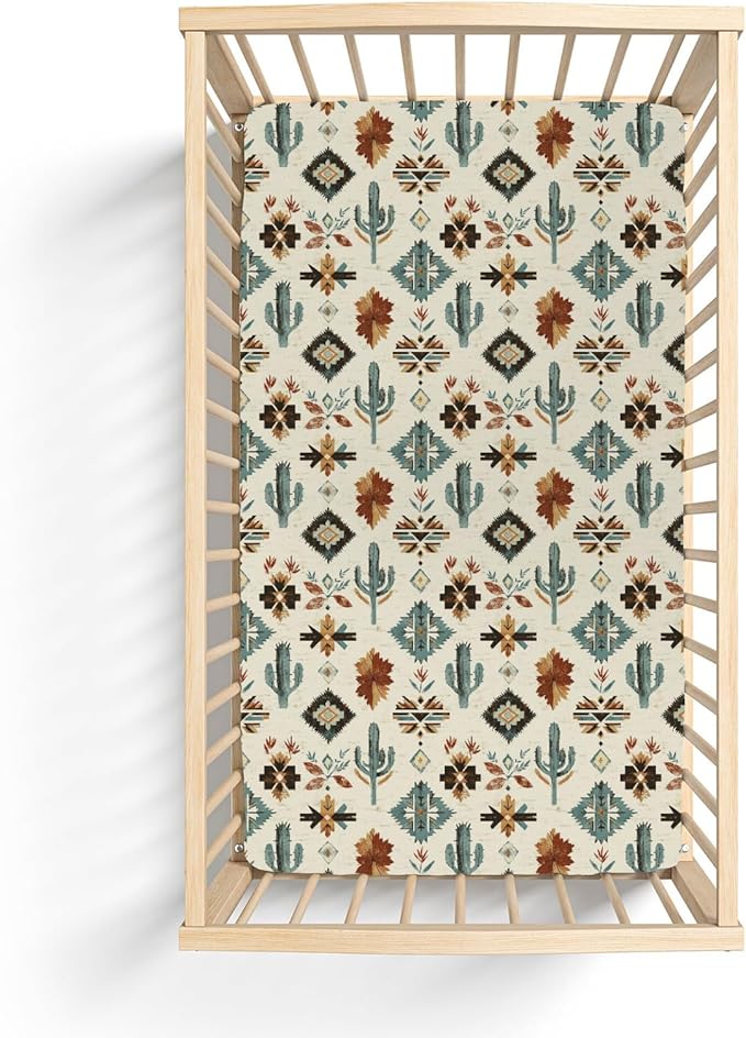 Tribal Cactus Totem Baby Crib Sheets for Boy Girl 28"x52" Vintage Cactus Soft Stretchy Fitted Crib Mattress Covers Western Cactus Nursery Baby Sheets for Standard Crib and Toddler Bed Mattress