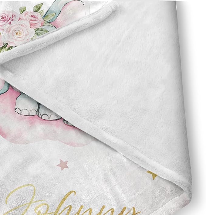 Custom Baby Bedding Set: Personalized Pink Sleeping Elephant Bedding, Baby Blanket Fitted Sheet Changing Cover Nursery Rug Gift Idea Room Decor
