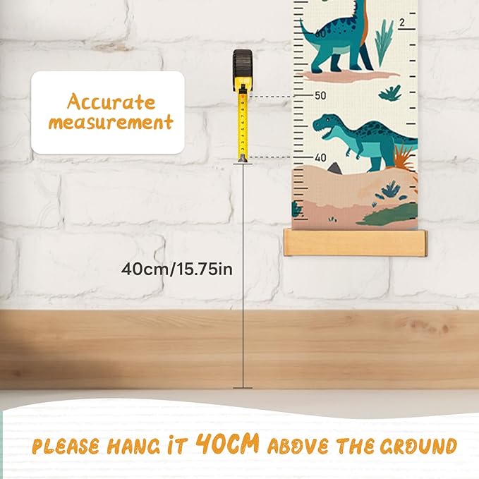 Woodemon Customize Name Canvas Growth Chart for Kids, Dinosaur Unisex Kids Room Wall Decor, Measuring Height Chart, Wall Tape with Height Chart for Kids, Foldable Height Tracker, Lightweight
