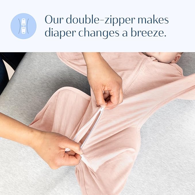 SleepingBaby Zipadee-Zip Transition Swaddle - Cozy Baby Swaddling Blanket with Zipper Convenience - Roomy Wearable Blanket for Easy Diaper Changes - 3-6 Month - Ballet Pink Heather