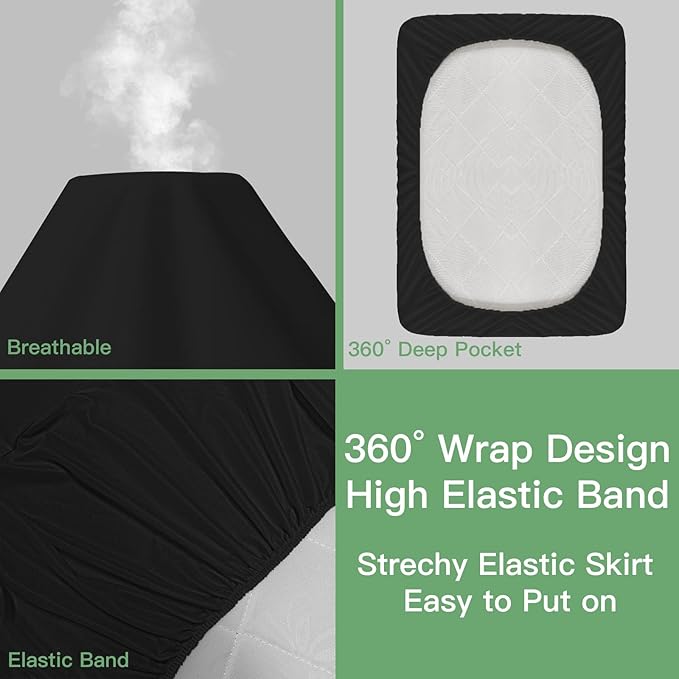 Sufdari Waterproof Mattress Protector Full Size, Noiseless Mattress Cover with 18" Deep Pocket, Bed Bug Proof and Waterproof Fitted Sheets, Machine Washable Mattress Protectors Black