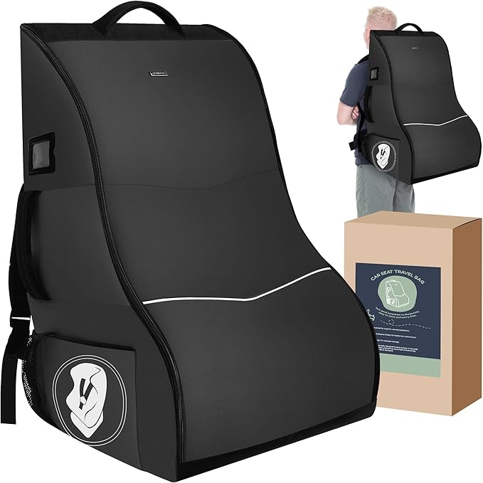 DerBiedersinn Car Seat Travel Bag for Airplane – Waterproof Heavy Duty Carseat Backpack for Gate Check or Airport Travel – Fits Infant, Convertible & Booster Seats, Black
