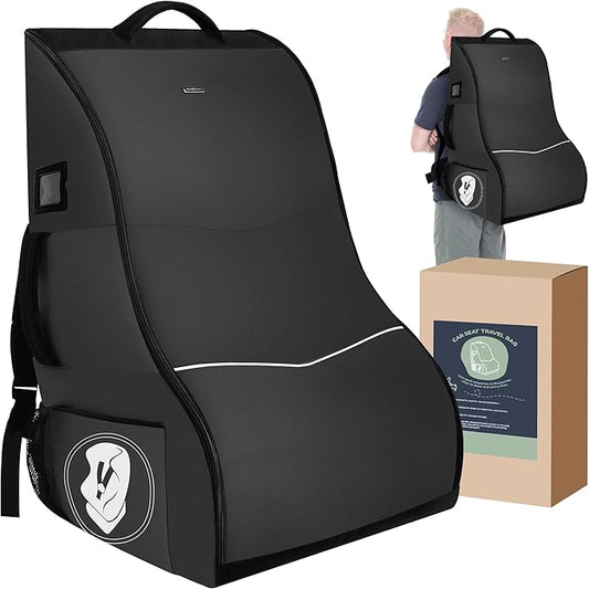 DerBiedersinn Car Seat Travel Bag for Airplane – Waterproof Heavy Duty Carseat Backpack for Gate Check or Airport Travel – Fits Infant, Convertible & Booster Seats, Black