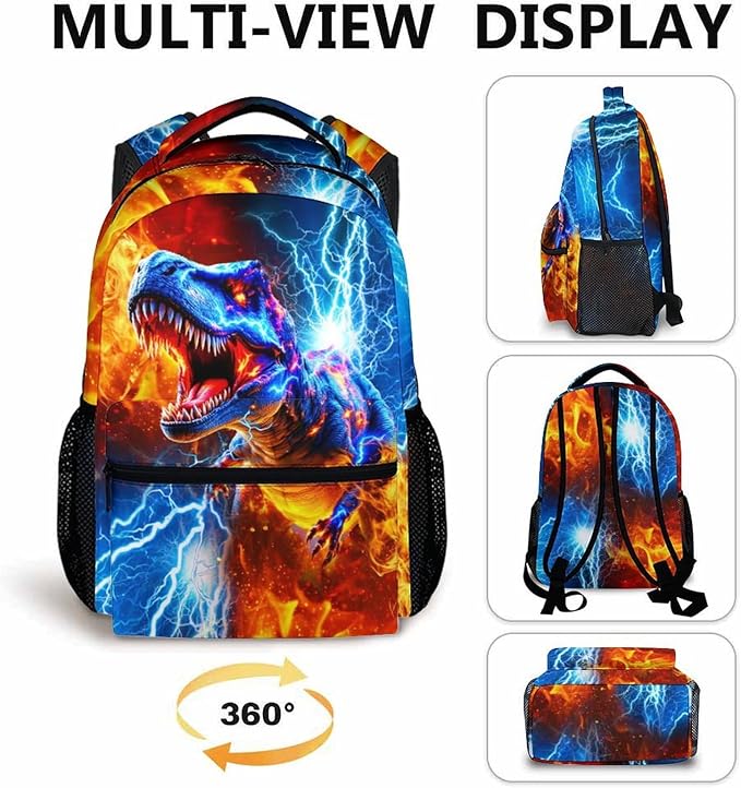 CustomWish Dinosaur Backpack for Boys, Backpack for Kids Teens Kindergarten Primary Middle Senior, 17 Inch Lightweight Large Capacity Bookbag for School Travel Work
