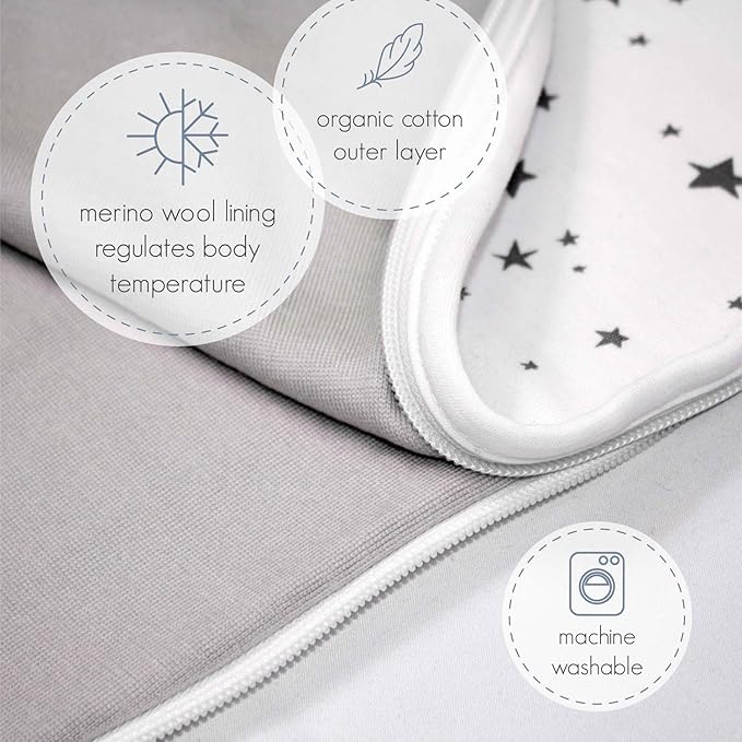 Woolino Toddler Sleeping Sack, 4 Season, Merino Wool and Organic Cotton, Baby Sleep Bag, 2-4 Years, Teddy Bear