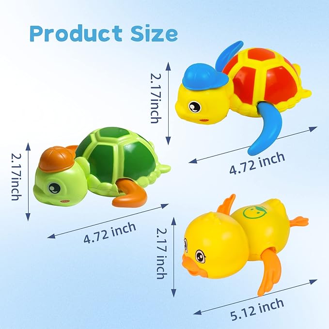 Baby Bath Toys, Floating Wind Up Swimming Turtle and Duck, Bathtub Toys, Pool Toys, Water Toys for Toddlers Boy Girl 3 Pack