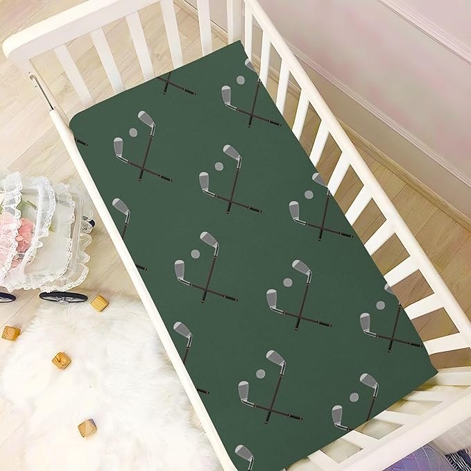 Sports Golf Ball Green Crib Sheets Soft Breathable Fitted Baby Crib Sheets Mattress Cover for Girls Boys, 52" x 28" x 9"