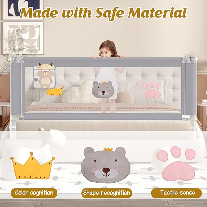 Height Adjustable Bed Rail for Toddlers, Kids Safety Baby Bed Rail for Twin/Full/King/Queen Size Bed (3 Sides, 78 * 78 * 74 Inch)
