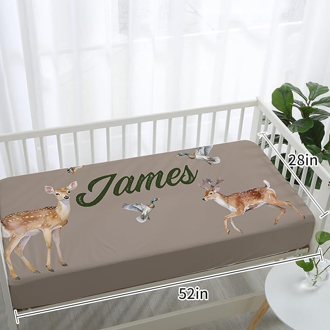 Personalized Baby Crib Bedding Set: 4 Piece Custom Gift Crib Bed Set with Name - Multi-grid Deer Design, Nursery Bedding Set for Baby Girls,Newborn Boys Girls Crib Sets, Crib Bedding Shower Gifts