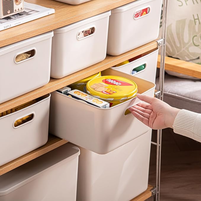GUMEIGODA Plastic Storage Bins with lids,Storage Baskets,Container with handle,Storage Organizer Bins for Shelves,Office,Bedrooms,Closets, Cabinets(Gray, 3M)