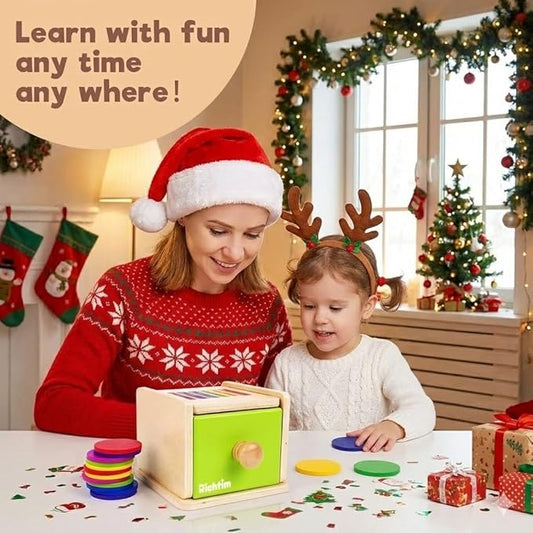 Montessori Toys for 1-3 Year Old: Color Sorting Wooden Drawer Box Toy for Toddlers, Object Permanence and Fine Motor Sensory Toy, 12-18 Months Busy Board Matching Game for Baby Boys and Girls Gifts