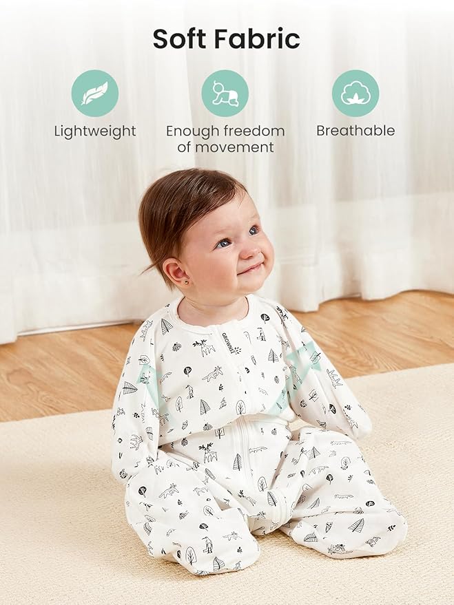 GROWNSY Transitional Swaddle Sleep Sack 6-12 Months, Starfish Design Baby Swaddle Sack, Dual-Zipper for Easy Diaper Changes, Proper Hip Development & Openable Foot Button, 19-27 lbs, Munchkin Forest