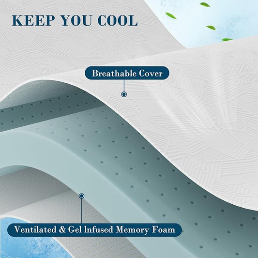 2 Inch Queen Memory Foam Mattress Topper, Cooling Gel Bed Topper with Removable Cover, Soft & Pain Relief & Breathable, CertiPUR-US & Oeko-Tex Certified