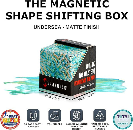 Shashibo Shape Shifting Box - Award-Winning STEM Fidget Toy with Strong Magnets - Fidget Cube Transforms Into 100+ Shapes, Christmas Stocking Stuffers Gift for Kids, Teens, and Adults (Undersea)