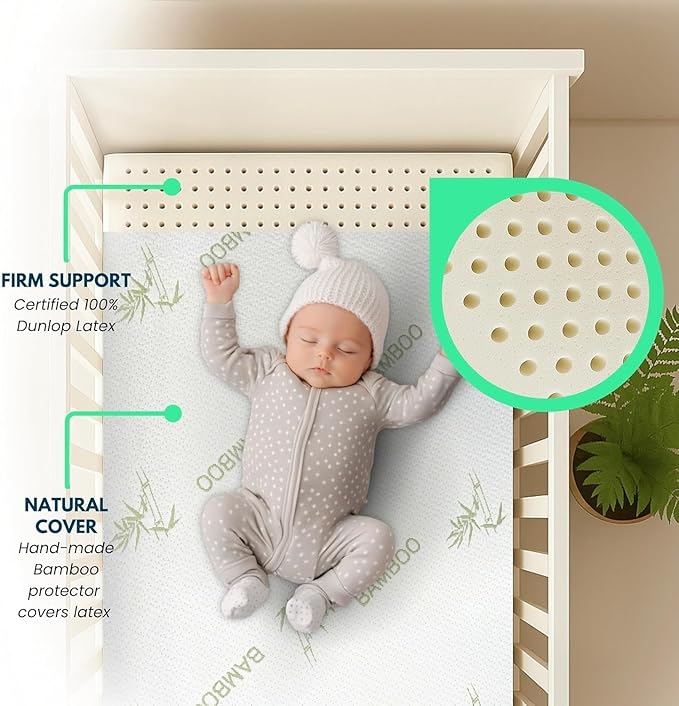ORGANIC TEXTILES Organic Baby Mattress Topper with 60% Rayon Derived Bamboo, 40% Cotton Removable Cover GOLS/GOTS Certified 3" (36"x18")