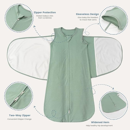 ZIGJOY Sleep Sack Swaddle 1.0 TOG Baby Wearable Blanket 100% Cotton Baby Swaddle Blanket for Newborns 0-6 Months for Boy Girl, Green