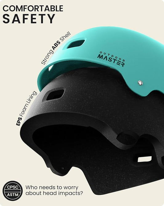 OutdoorMaster Skateboard Cycling Helmet - Two Removable Liners Ventilation Multi-Sport Scooter Roller Skate Inline Skating Rollerblading for Kids, Youth & Adults