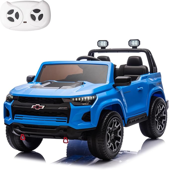 POSTACK Official License Chevrolet Ride on Car, 24V Battery Powered Kids Ride On Toy Car, 4 Wheeler Ride on UTV with Remote Control, LED Bright Lights and Music Play, Gifts for Boys and Girls, Blue