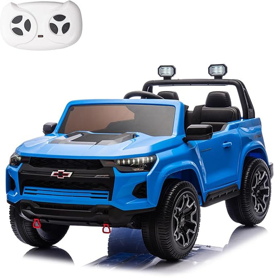 POSTACK Official License Chevrolet Ride on Car, 24V Battery Powered Kids Ride On Toy Car, 4 Wheeler Ride on UTV with Remote Control, LED Bright Lights and Music Play, Gifts for Boys and Girls, Blue