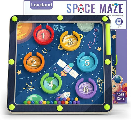 Magnetic Color and Number Space Maze Level 1– Montessori Wooden Puzzle Toy for Toddlers, Preschool Learning Activity for Fine Motor Skills, Educational Gift for Kids Ages 1+