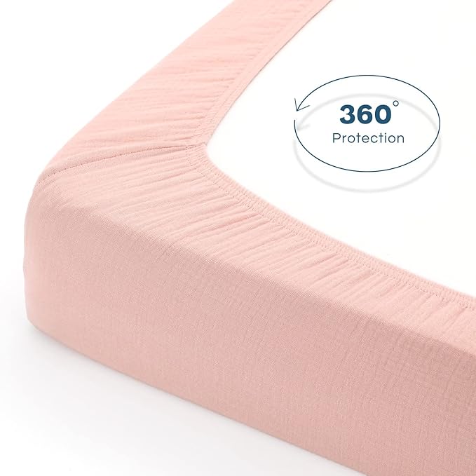 GRSSDER Soft Muslin Crib Sheet 2 Pack, 100% Cotton Crib Sheets for Boys and Girls, Fit Standard Crib Mattresses 52" x 28" Safe and Snug, Blush Pink/Beige