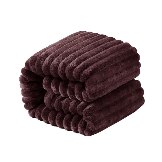 NTBAY Plush Soft Flannel Baby Blanket, Warm and Cozy Unisex Toddler Blanket with Stripe Pattern for Stroller, Crib, Travel, 30x40 Inches, Dark Brown
