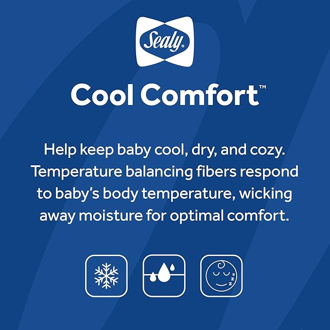 Sealy Baby Cool Comfort Cooling Breathable Waterproof Crib Mattress Protector Pad, Toddler Bed Cover, Infant and Newborn Durable Comfortable Topper, Machine Washable and Dryer Friendly, 52x28”- White