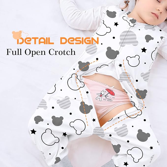 Toddler Sleeping Sack, Toddler Sleep Sack with Feet, Walker Wearable Blanket, Baby Sleeping Sack with Legs,0.5Tog（Bear 2T-3T）