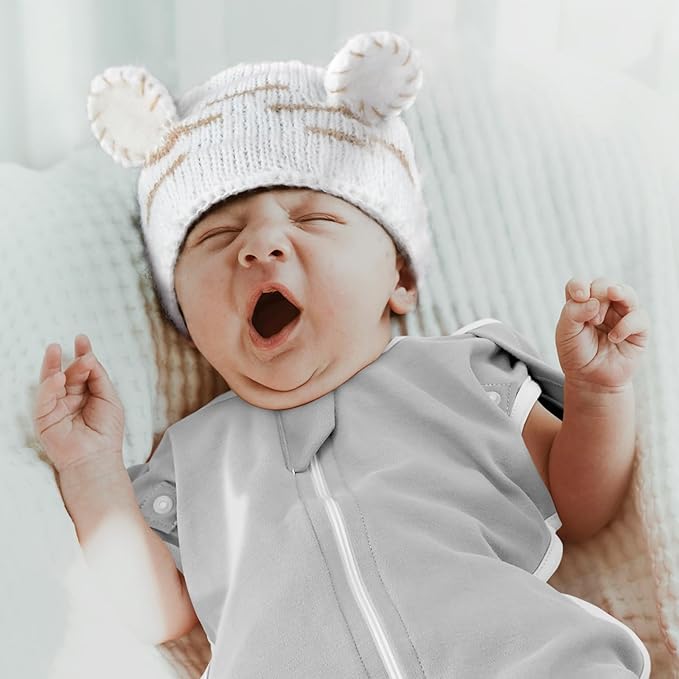 2-Pack Baby Swaddle Sleep Sack 0-3 Months - Arms Up Transitional Swaddle for Newborns, Baby Sleep Sack with Cuff Removable & 2-Way Zipper, Gray Stars Design