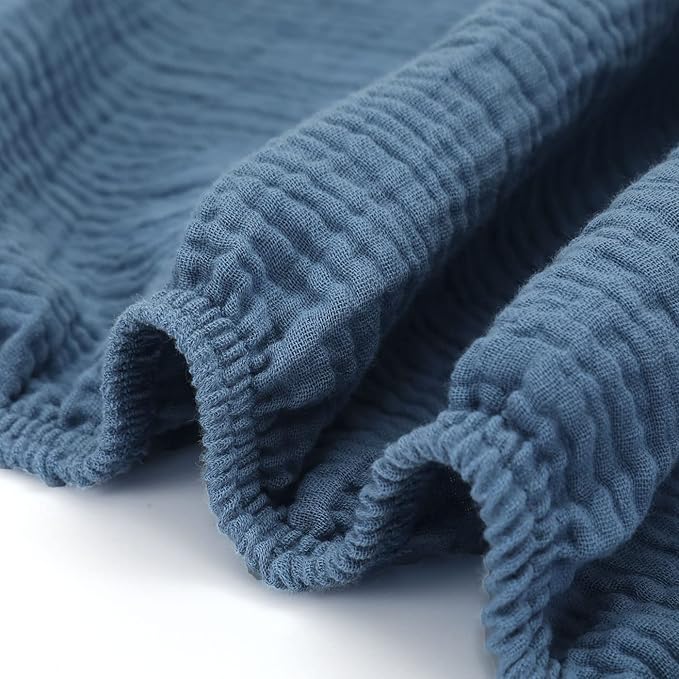 GRSSDER Soft Muslin Crib Sheet 2 Pack, 100% Cotton Crib Sheets for Boys and Girls, Fit Standard Crib Mattresses 52" x 28" Safe and Snug, Dark Blue/Blue